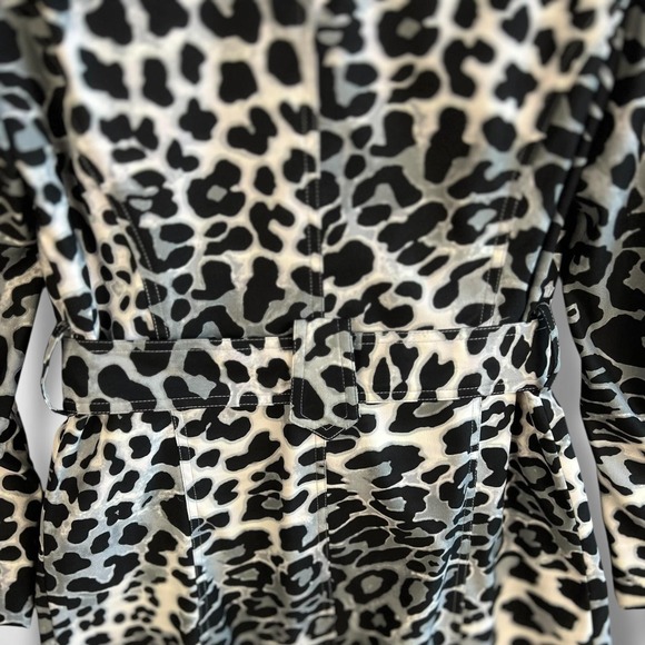 Cache Coat Womens Small Black White Leopard Print‎ Belted Trench Jacket Pockets - Picture 8 of 10